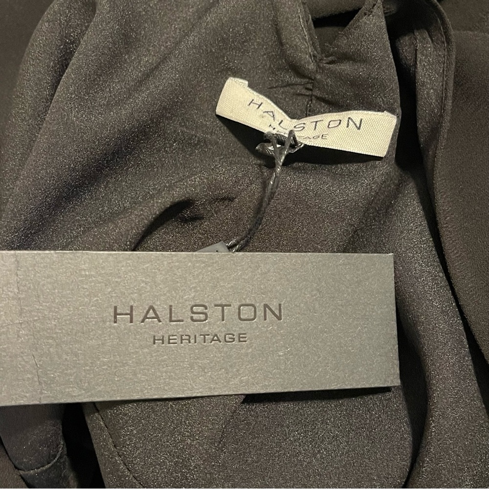 Halston Heritage Asymmetric Cocktail Dress 3/4 Sleeve Knot Back Black Size 0 - Picture 3 of 12
